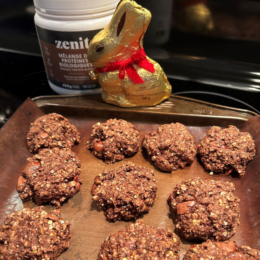 Biscuits protéinés avoine, grains anciens et chocolat de Pâques
